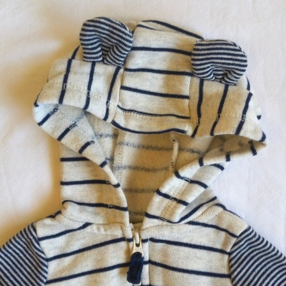 carter's comfy striped fleece-lined zip-up hoodie jumpsuit 3 months baby boy - Picture 2 of 7